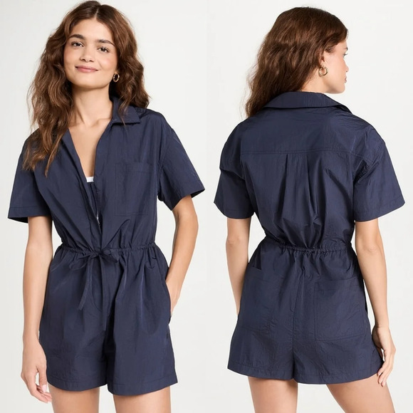 Sweaty Betty Anytime Short Sleeve Navy Romper 10 Athlesure Lightweight Casual - Picture 5 of 15